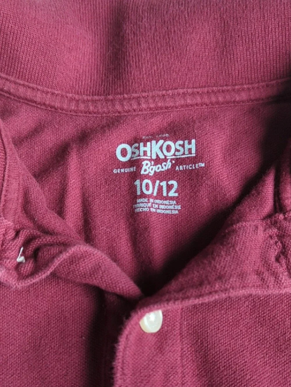 OshKosh B'gosh Boys Collar Polo Shirt - Wine Red Maroon Size 10/12